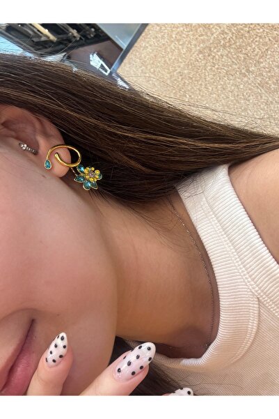 Xui Özel Seri Swrvski Marka Model Taşlı Gold Çiçek Küpe Idyllia