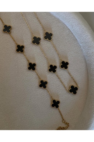 bs bellss accessory Siyah Kolye Bileklik Set