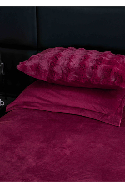 JOJO HOME Double bed linen, Extra Fluffy, made of artificial rabbit fur, 6 pieces, Bordeaux