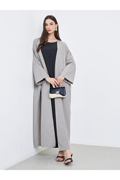 Take Two By Styli Grey Batwing Sleeve Open Front Abaya