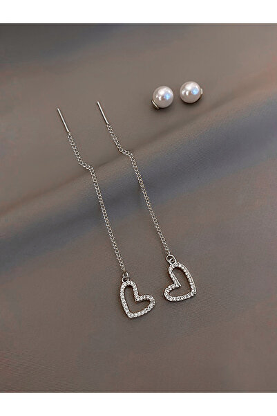 Take Two By Styli Pearl Heart Dangle Threader Earrings