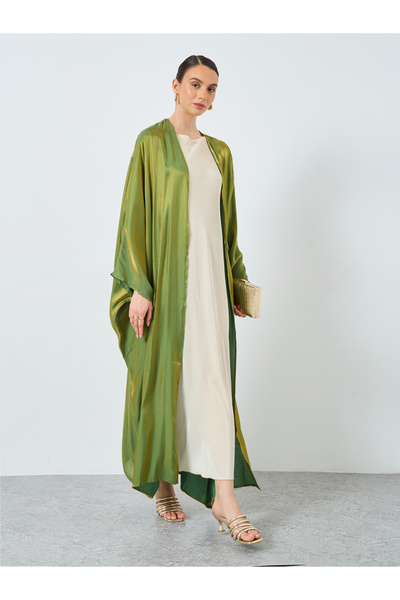 Take Two By Styli Metallic Batwing Sleeve Open Front Abaya