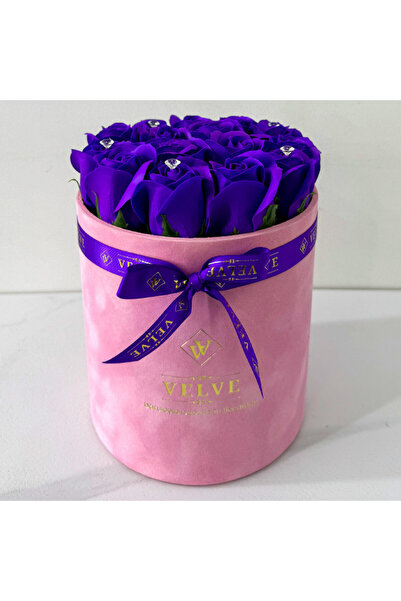 velve Aranjament floral Crystal Beauty cu 15 trandafiri de sapun, cristale artizanale,Albastru indigo