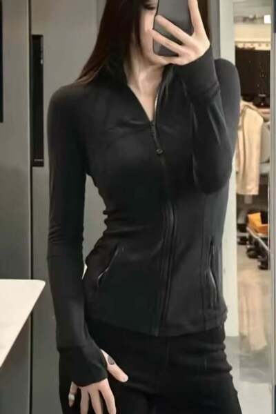 BALİNA Siyah Cepli Parmkalı Street Y2K Crop Hırka -BLN