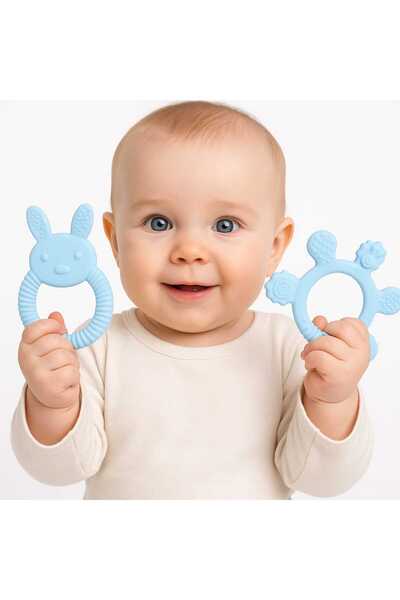 CKM silikon BEBEK DİŞ KAŞIYICI 2Lİ TAVŞAN MODEL PARMAK MODEL DİŞLİK-MAVİ