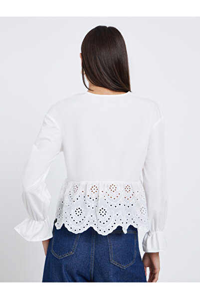 Take Two By Styli White Long Sleeve Tie-Front Top