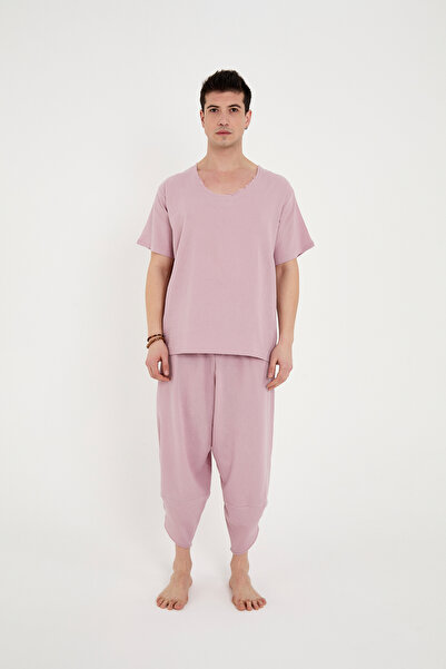 RELAXL Σετ 2 τεμαχίων 100% βαμβακερό ύφασμα Şile λιλά μπλουζάκι και φαρδύ παντελόνι