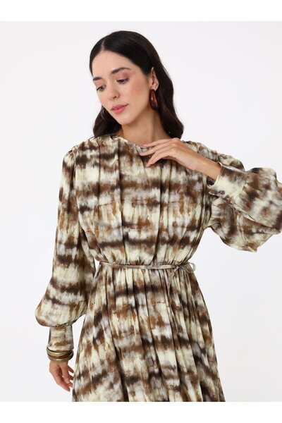 MRS. POLEEN Patterned Hijab Dress - Brown - Mrs Poleen