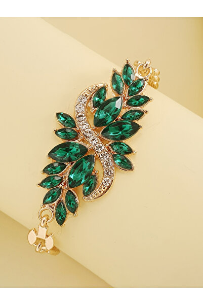 Take Two By Styli Embellished Rhinestone Leaf Bracelet