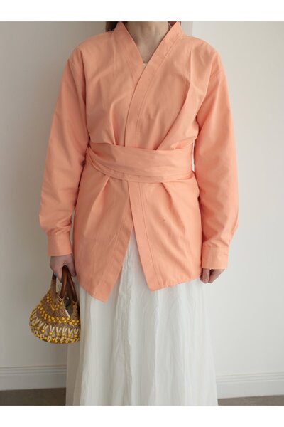 MRS. POLEEN Belted Double Breasted Tunic - Salmon - Mrs Poleen