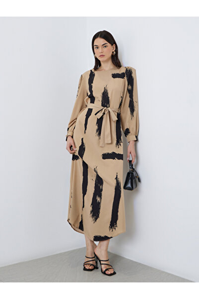 Take Two By Styli Printed Long Sleeve Belted Maxi Dress