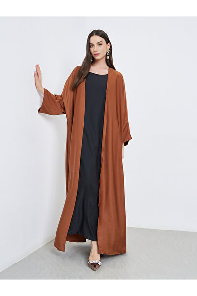 Take Two By Styli Solid Open Front Satin Abaya