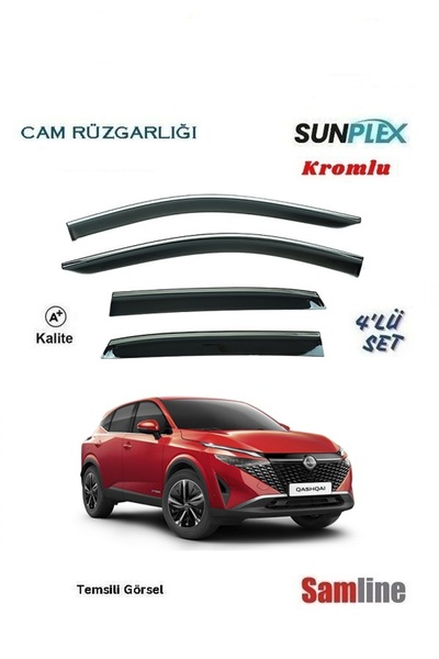 SUNPLEX Yeni Niassan Qashqai 2024 Modeller için Kromlu Cam Rüzgarlığı 4'lü Set Transparan
