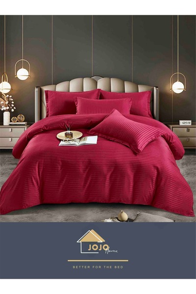 JOJO HOME Double bed linen, fine damask Deluxe, 6 pieces, Bordeaux