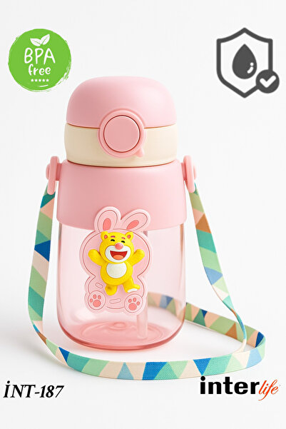 İnterlife Cute Teddy Bear Children's Water Bottle with Bracket, Safe, Leak-Pr...