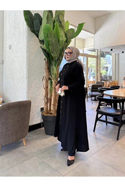 Güler Casual Siyah Renk Düğmeli Ayrobin Kumaş İkili Takım