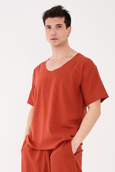 RELAXL Σετ 2 τεμαχίων 100% βαμβακερό μπλουζάκι με φαρδιά εφαρμογή και φαρδύ παντελόνι σε χρώμα πλακάκι