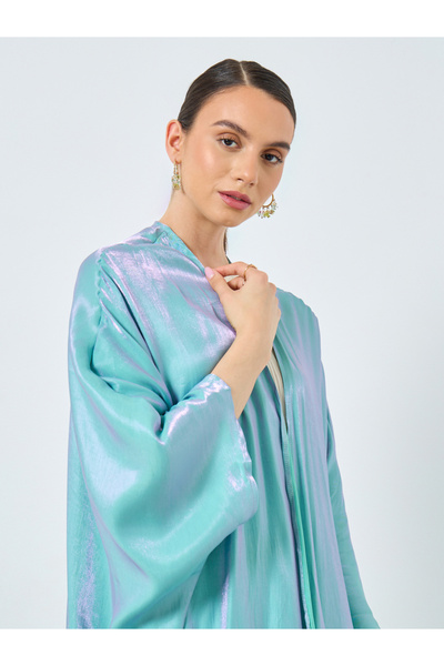 Take Two By Styli Metallic Batwing Sleeve Open Front Abaya