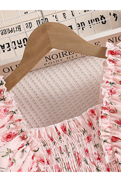 Take Two By Styli Girls Pink Floral Print Ruffled Sleeve Dress