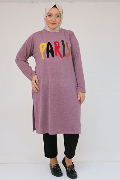 Eslina 58107 Plus Size Mir Tunic with Paris Print on the Front - Dusty Rose
