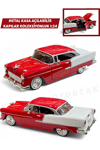 YILDIRIM OYUNCAK Diecast Metal 1955 Chevy Bel Air Model Araba Kutulu Koleksiyonluk Figür 1:24 Ölçek 21 cm