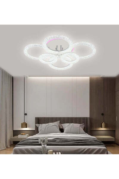 RFAN LED Chandelier, Model R9162/4+2C, With Remote Control, 3 Types of Light Plus RGB, 100W, White