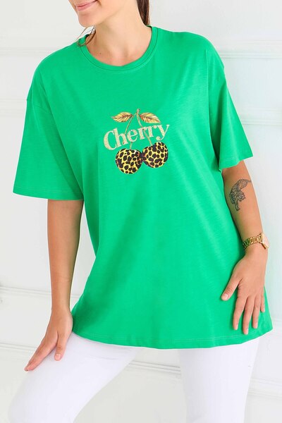 TOFİSA Μπλουζάκι με στάμπα και κοντά μανίκια πράσινο - 27575