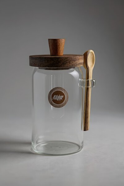 Kitchen Way وعاء توابل أكاسيا مع غطاء محكم وملعقة طراز KW-1094