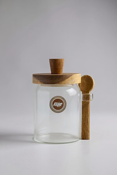 Kitchen Way وعاء توابل أكاسيا مع غطاء محكم وملعقة طراز KW-1092