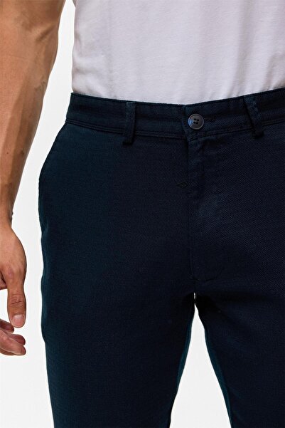 SÜVARİ Lacivert Slim Armürlü Kanvas Pantolon