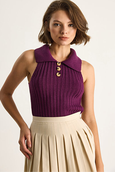 Bianco Lucci Kadın Yakalı Fitilli Yazlık Triko Bluz 20246867