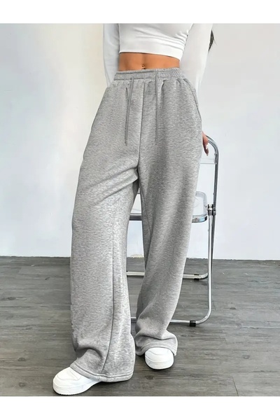 BERYY MODA KIŞLIK Kadın GRİ Baggy EŞOFMAN ALTI-Battal Büyük Beden Spor Giyim Bol Kesim Rahat Kumaş