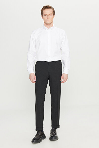 ALTINYILDIZ CLASSICS Erkek Siyah Slim Fit Dar Kesim Gofre Desenli Beli Gizli Lastikli Yan Cep Klasik Pantolon