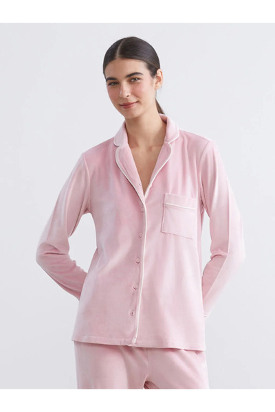 LC Waikiki LCW DREAMPembe Gömlek Yaka Kadife Kadın Pijama Takımı