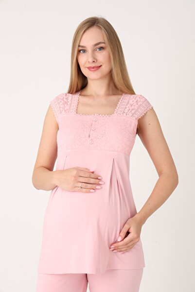 Miss Dünya Lissa Dantel Detaylı Zarif Sabahlık, Gecelik ve Pijama 4’lü Emzirme ve Anne Seti