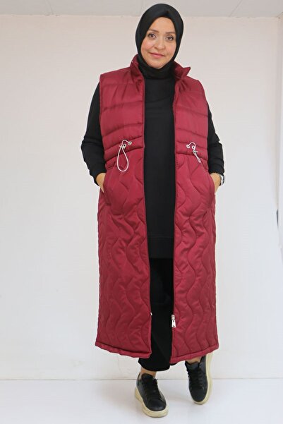 Eslina 44009 Büyük Beden Bebe Lastiği Detaylı Kapitone Yelek - Bordo