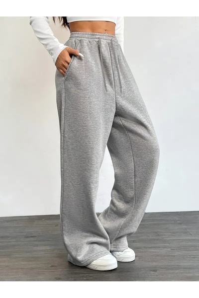 BERYY MODA KIŞLIK Kadın GRİ Baggy EŞOFMAN ALTI-Battal Büyük Beden Spor Giyim Bol Kesim Rahat Kumaş