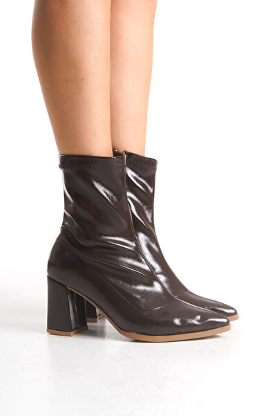 Redoxy Kadın Sivri Burunlu Fermuarlı Streç Kalın Topuklu Bot
