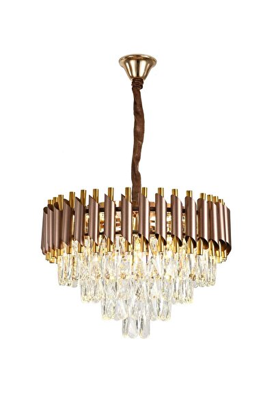 RFAN Chandelier, Model S9001/500, Crystal Texture, Metal, 8 x E27, Brown/Gold