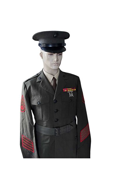 kho military design ABD Deniz Piyade Üniforma L Beden (Ceket-Gömlek-Kravat-Şapka-Brove-Rozetler Birlikte)