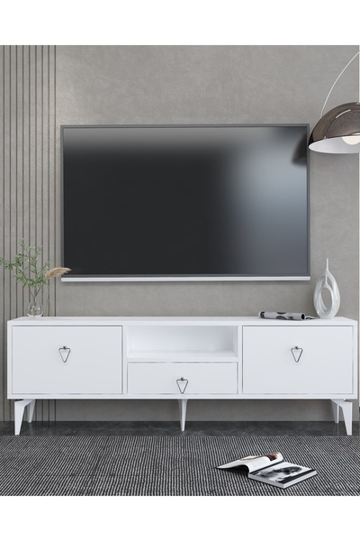 DEMONTE DECOR 1302DROPDD-1 TV SEHPASI BEYAZ-GÜMÜŞ KULP