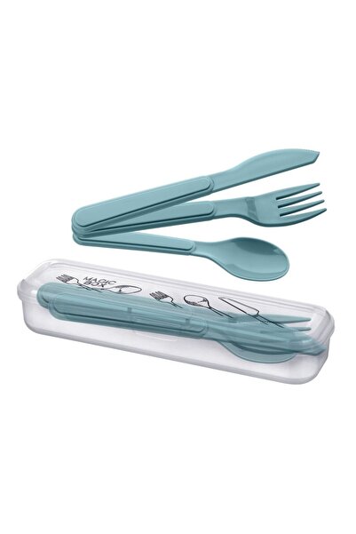 Marsilyan مجموعة سكاكين وشوكة وملعقة من البلاستيك الصحي مع صندوق ذاتي