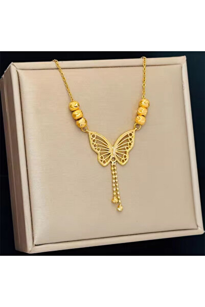 DUZAI 316L Stainless Steel Butterfly Tassel Pendant Choker Necklace for Women...