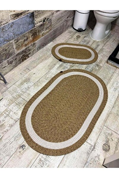 ERSU AHAT HOME DESİGN Σετ πατάκια μπάνιου από ίνες γιούτας 2 τεμαχίων-Μπεζ με...