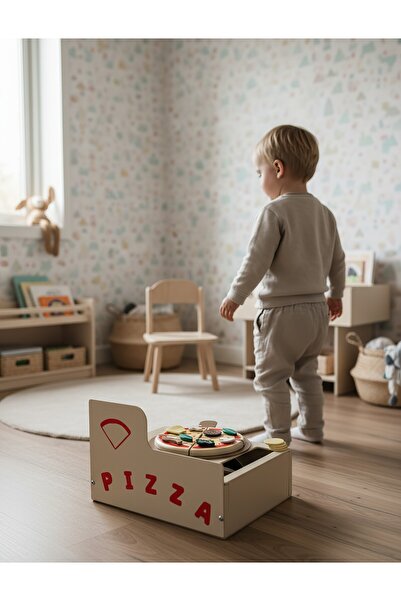 ETERNAL SUNSHINE Montessori Ahşap Fırınlı Pizza Oyuncak Seti - 13 Parça Eğitici Mutfak Oyunu (3 Yaş+)