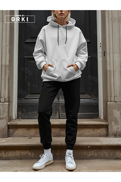 EFFRENATU Women's White Oversize Hooded Sweat & Jogger Tracksuit Set