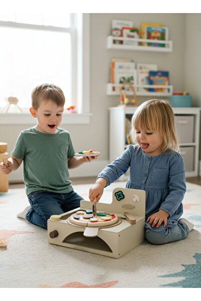 ETERNAL SUNSHINE Montessori Ahşap Fırınlı Pizza Oyuncak Seti - 13 Parça Eğitici Mutfak Oyunu (3 Yaş+)