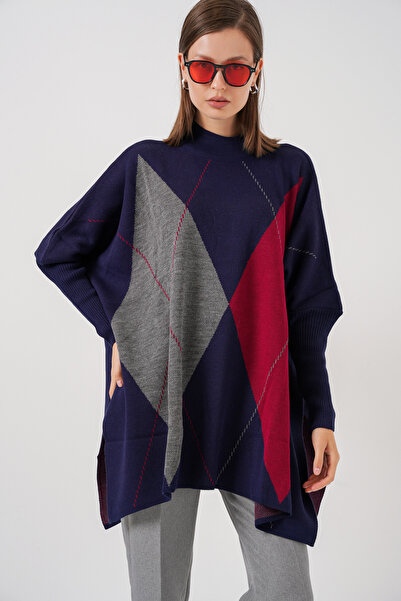 Bigdart 15783 Slit Poncho Sweater - A.Dark Blue