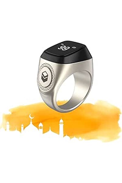 iqibla - خاتم تسبيح الذكر الذكي من الألومنيوم - فضي - 18 ملم