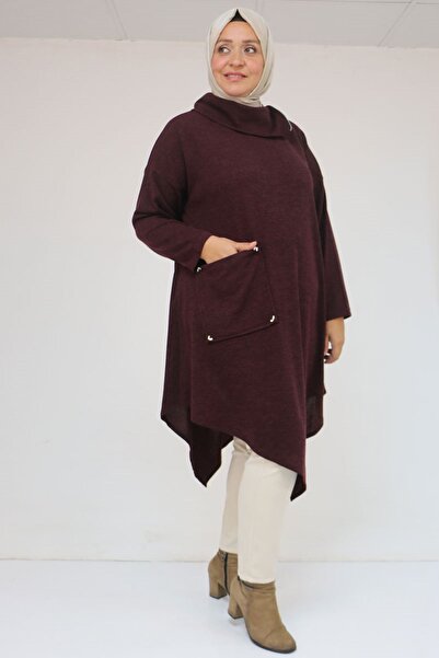 Eslina 58100 Μεγάλο μέγεθος Μιρ Τουνίκ με λεπτομέρεια με φερμουάρ στο πόδι - Μούρδιμ